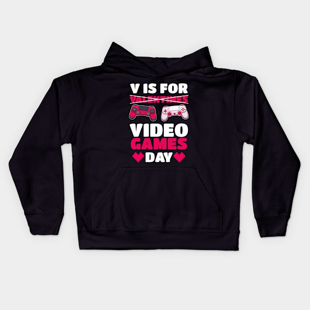 V Is For [Valentines] Video Games Day Kids Hoodie by TheMaskedTooner